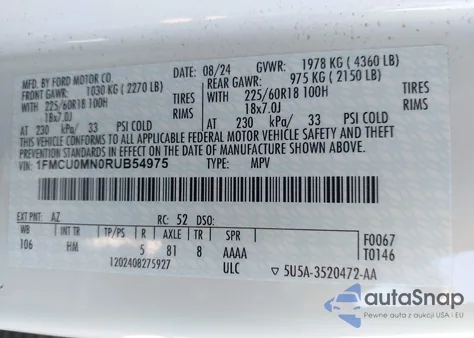 2024 Ford Escape St-Line from USA, damaged, VIN 1FMCU0MN0RUB54975